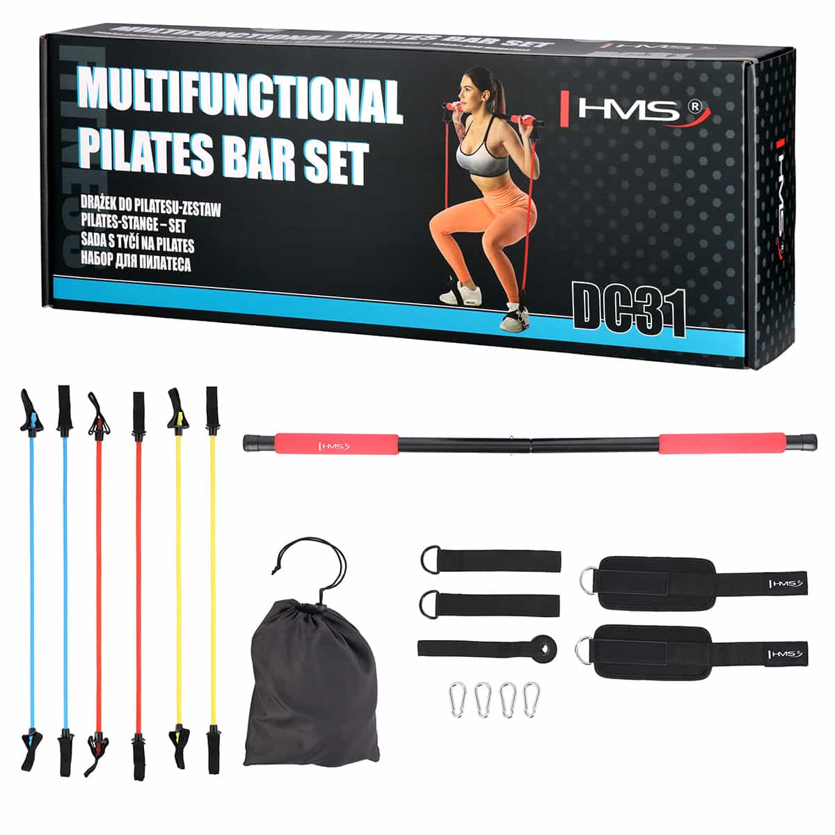 HMS DC31 Pilates bar with resistance bands - home workout 2