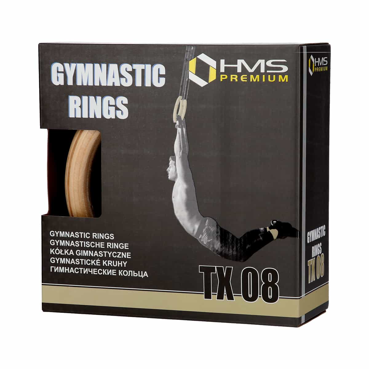 HMS Premium Wooden Gymnastic Rings TX08 with measuring tape - ideal for Cross training 8