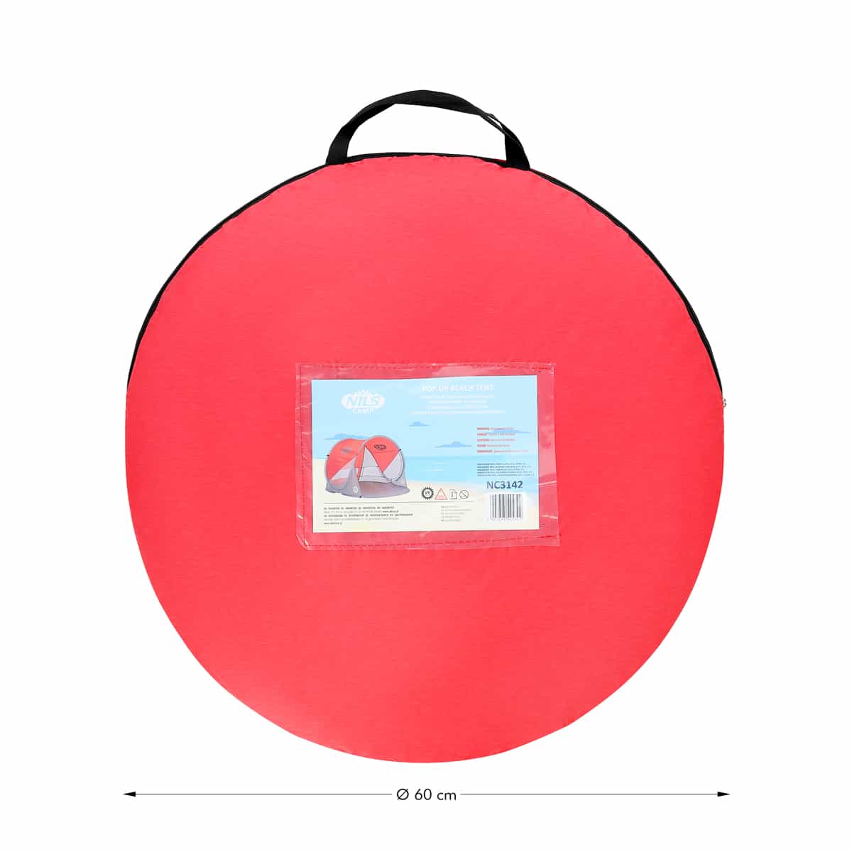 Red and gray self-deploying beach tent with floor Nils Camp 8