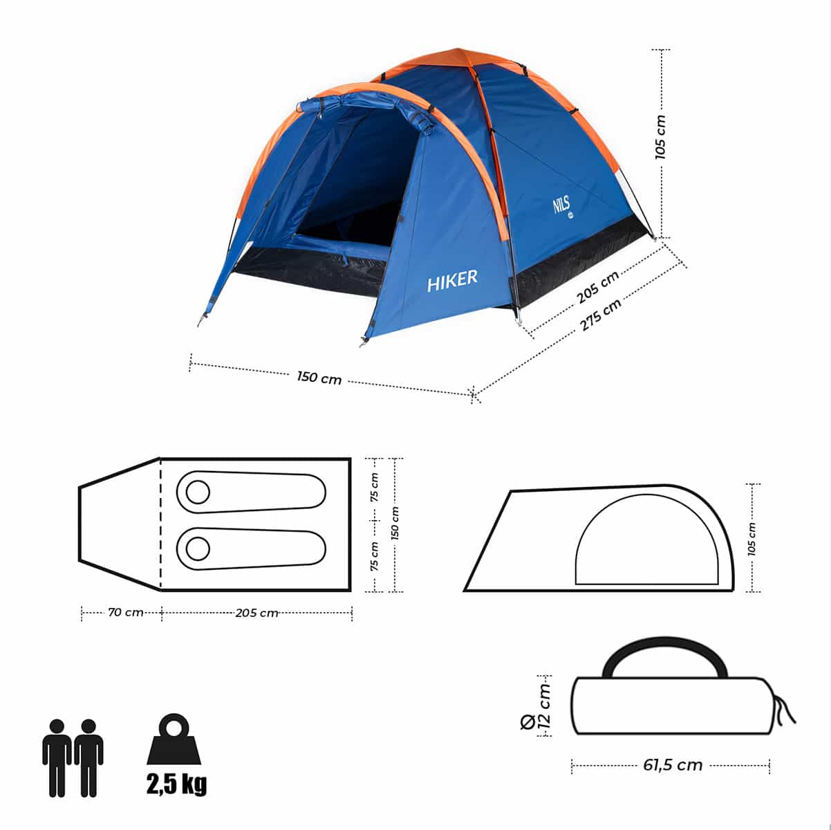 Nils Camp Hiker NC6010 - Blue 2-person camping tent 6