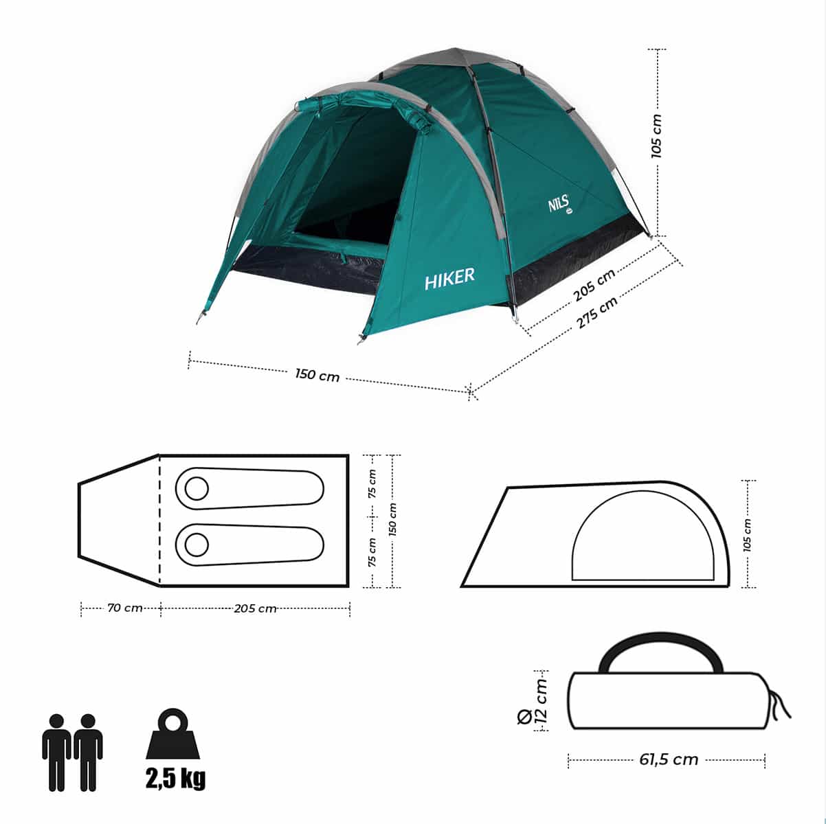 Nils Camp Hiker NC6010 - Green tourist tent for two people 6