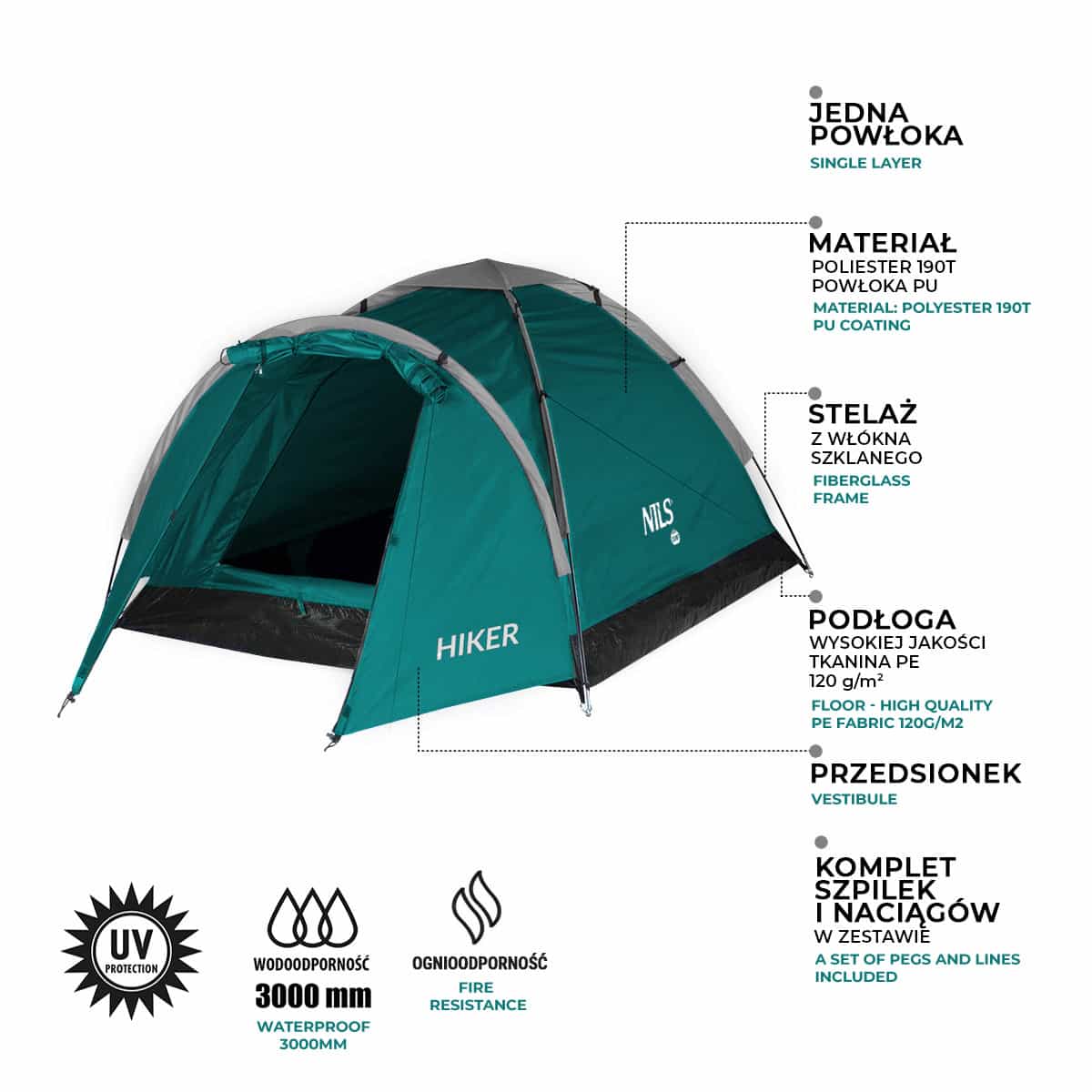 Nils Camp Hiker NC6010 - Green tourist tent for two people 7