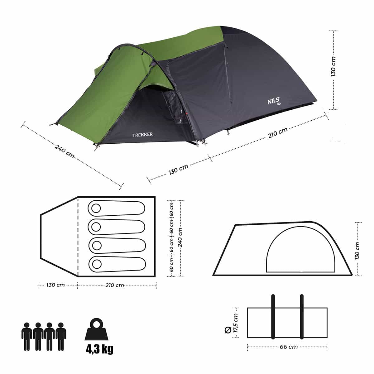 Nils Camp NC6012 Trekker - 4-person camping tent ideal for weekends 5