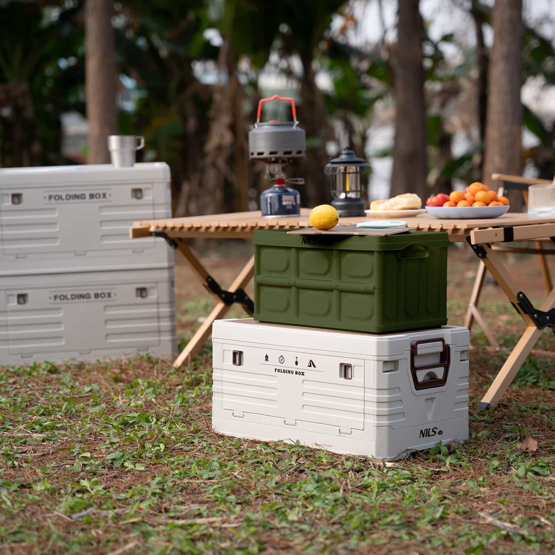 Foldable camping box green with table function 2in1 Nils Camp 9