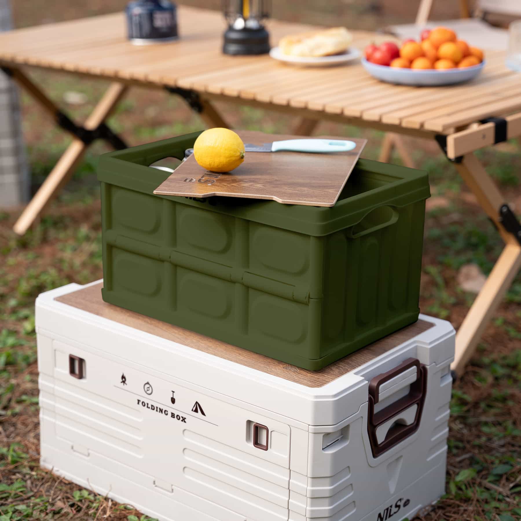 Foldable camping box green with table function 2in1 Nils Camp 10