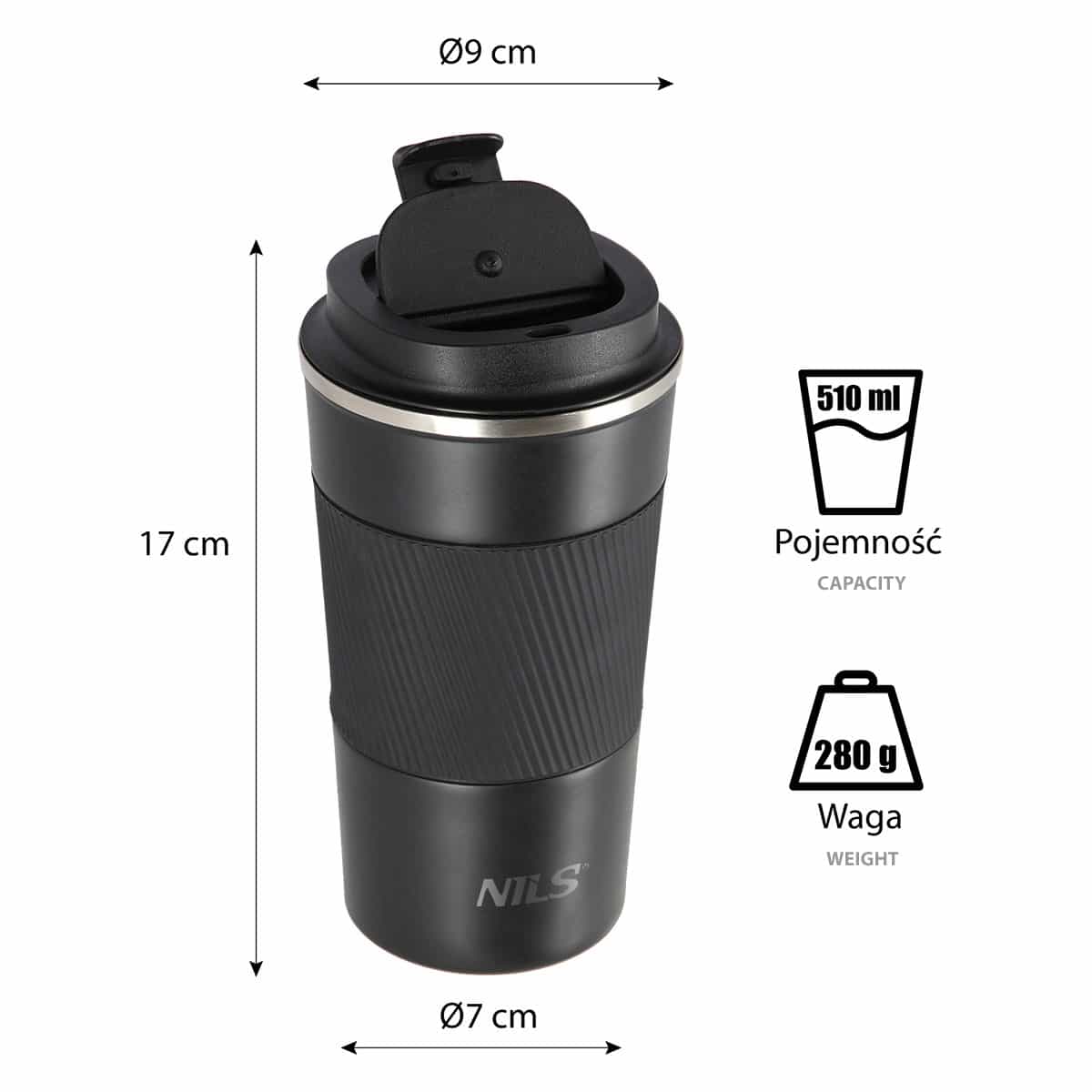 Nils NCC09 Black Thermal Mug 510 ml - perfect for travel 6