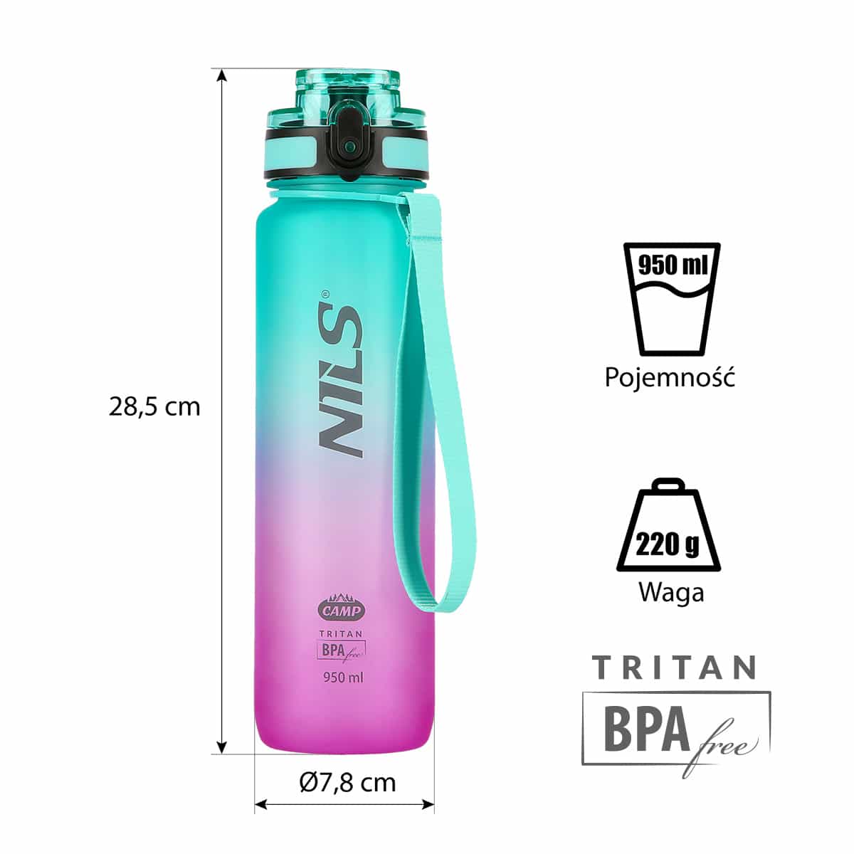 Nils Camp Tritan bottle green-pink 950 ml - perfect for everyday use 8