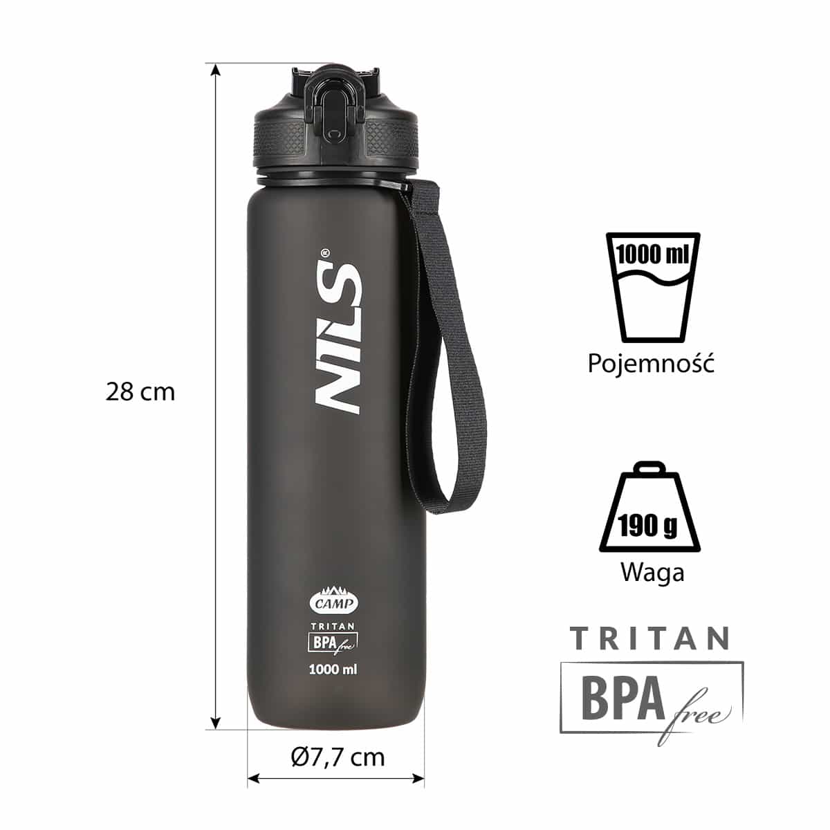 NILS CAMP Tritan bottle NCD68 black - perfect for everyday use 6