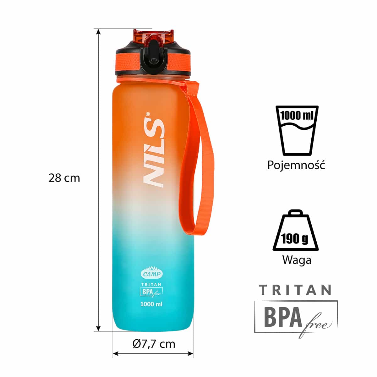 Nils Camp Tritan Bottle NCD68 1000 ml orange-blue 6