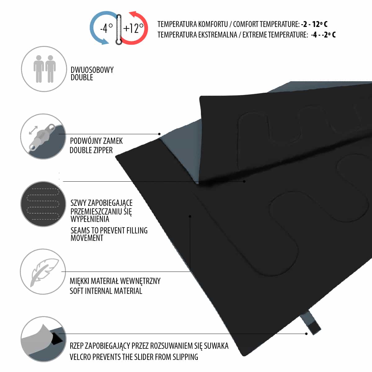 Nils Camp NC2001 - Anthracite-orange double sleeping bag for two people 5
