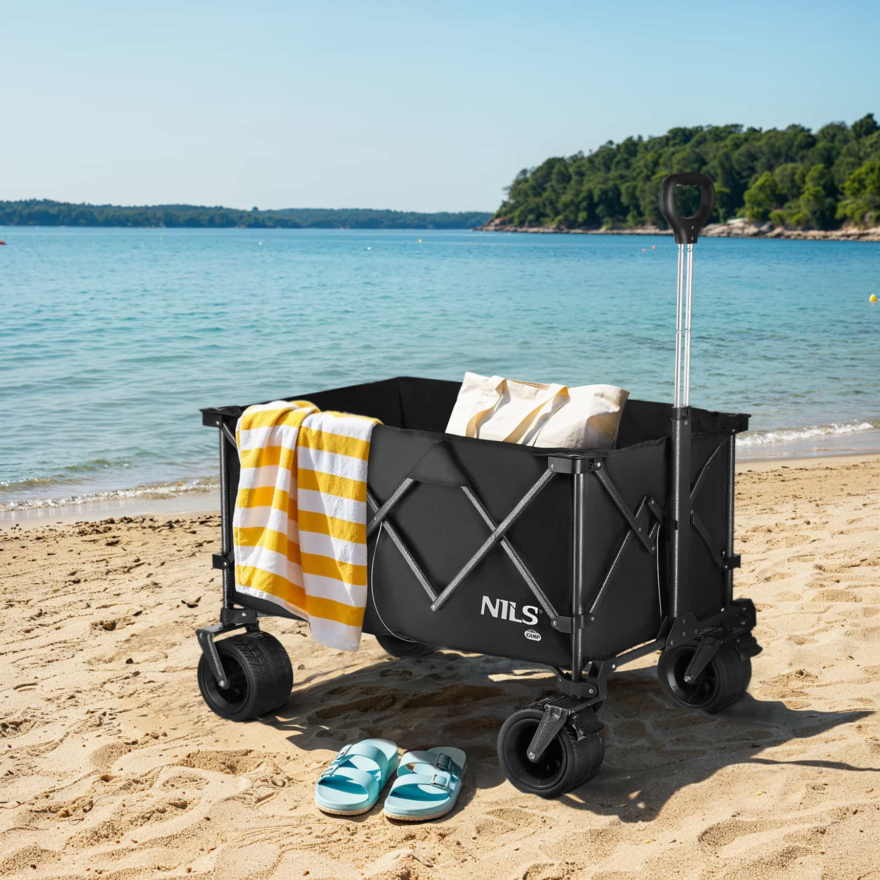 Nils Camp Foldable Wagon Black XXL 180L - perfect for camping and garden 4