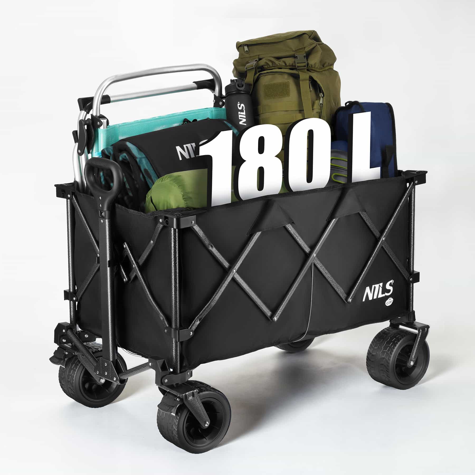 Nils Camp Foldable Wagon Black XXL 180L - perfect for camping and garden 5
