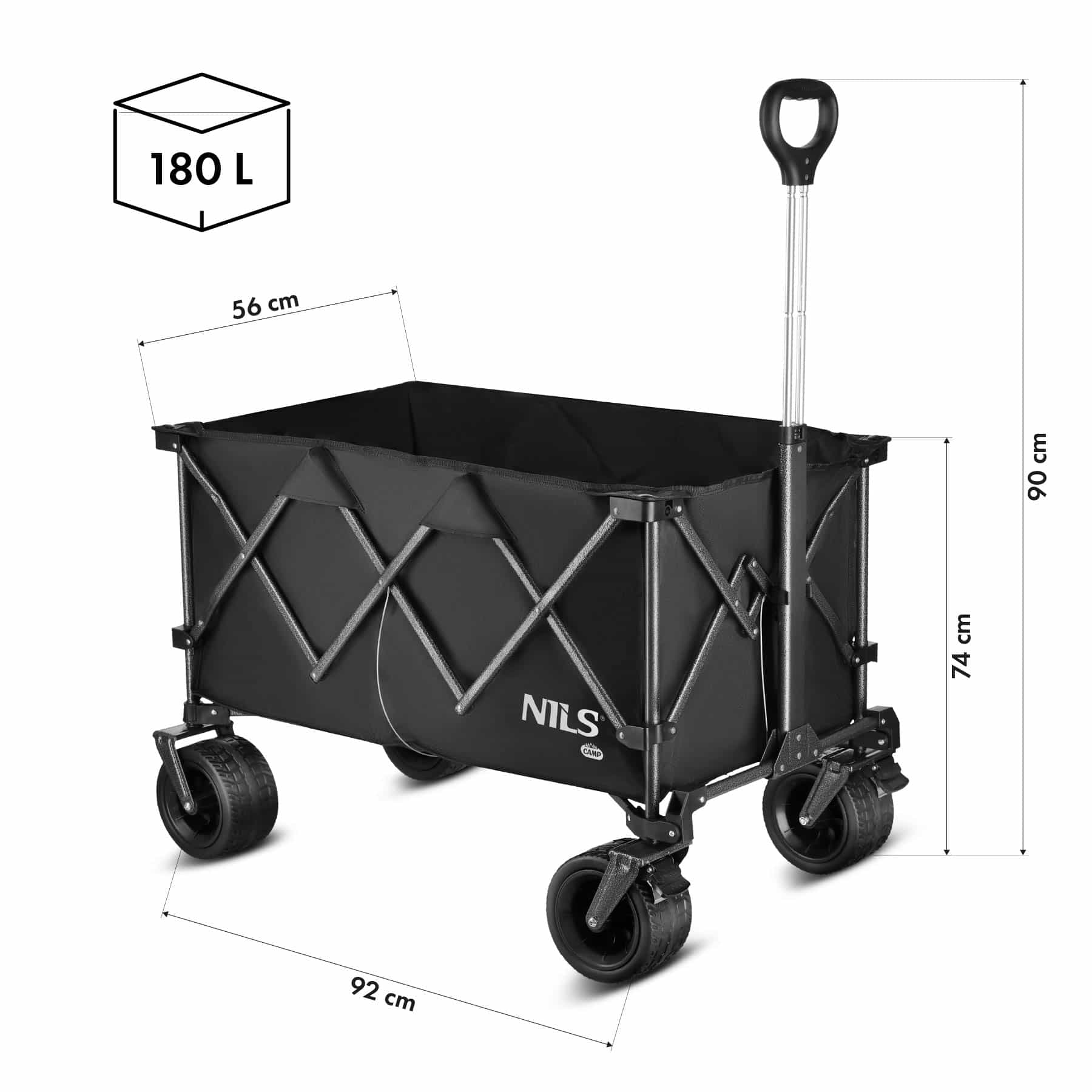 Nils Camp Foldable Wagon Black XXL 180L - perfect for camping and garden 10