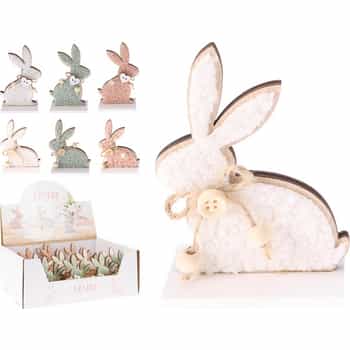 Wooden bunny 10 cm - decoration with teddy fabric 2