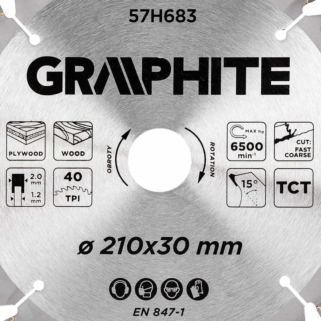 GRAPHITE Saw blade with carbide tips 210 x 30 mm, 40 teeth 10