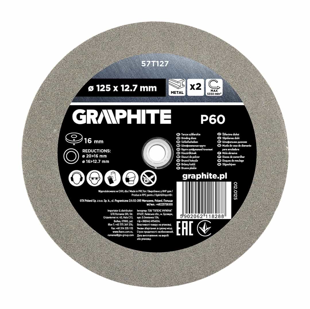 GRAPHITE Grinding wheels 125 x 16 mm P60 - 2 pieces for bench grinder 5