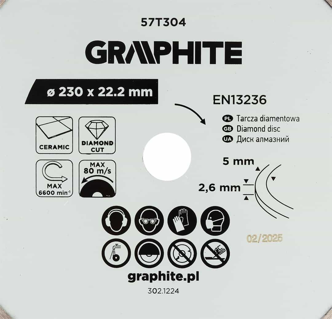 GRAPHITE Diamond cutting disc full for wet cutting 230 mm 7