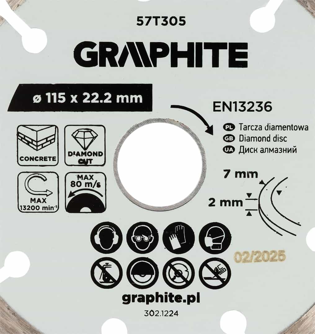 GRAPHITE Diamond cutting disc segmented 115 x 22.2 mm for dry cutting 8