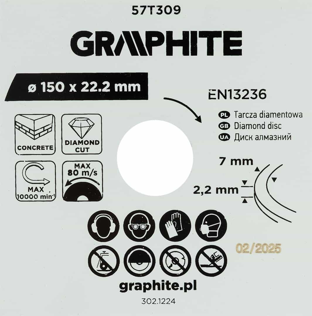 GRAPHITE Diamond cutting disc segmented 150 x 22.2 mm for dry cutting 8