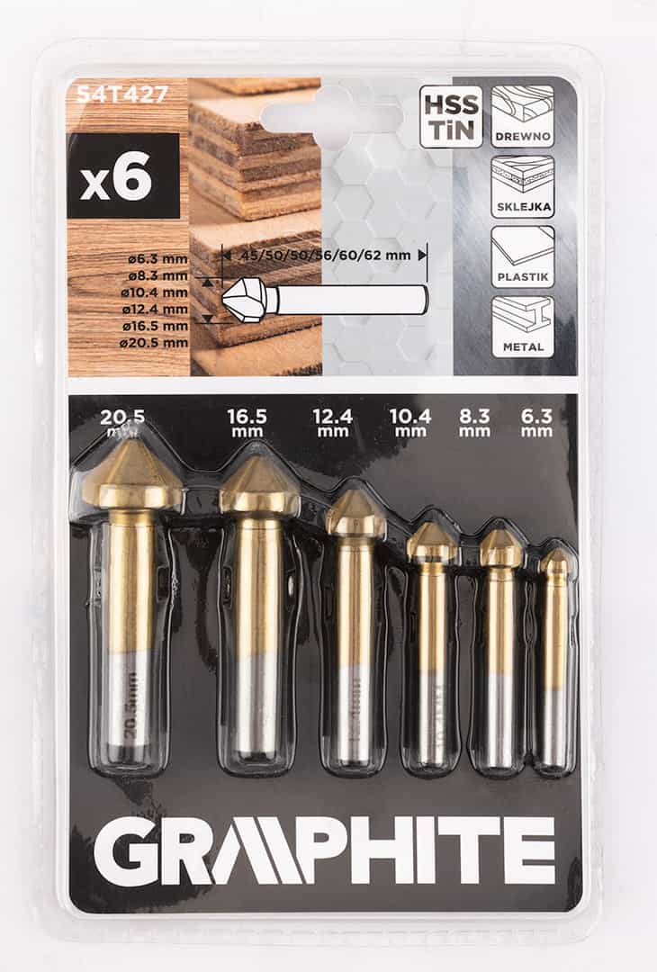 GRAPHITE Countersink Drill Bit Set TiN Coated, 6 Pcs 5