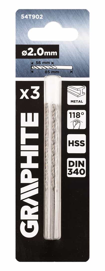 GRAPHITE HSS metal drill bit DIN 340 extended 2 mm 3 pieces 5
