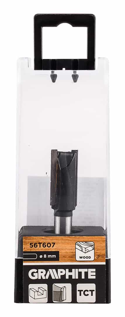 GRAPHITE Wood cutter straight, double-edged, carbide, 12 x 25 mm, shank 8 mm 10