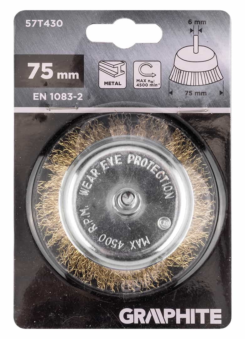 GRAPHITE Wire end brush 75 mm with 6 mm shank 8