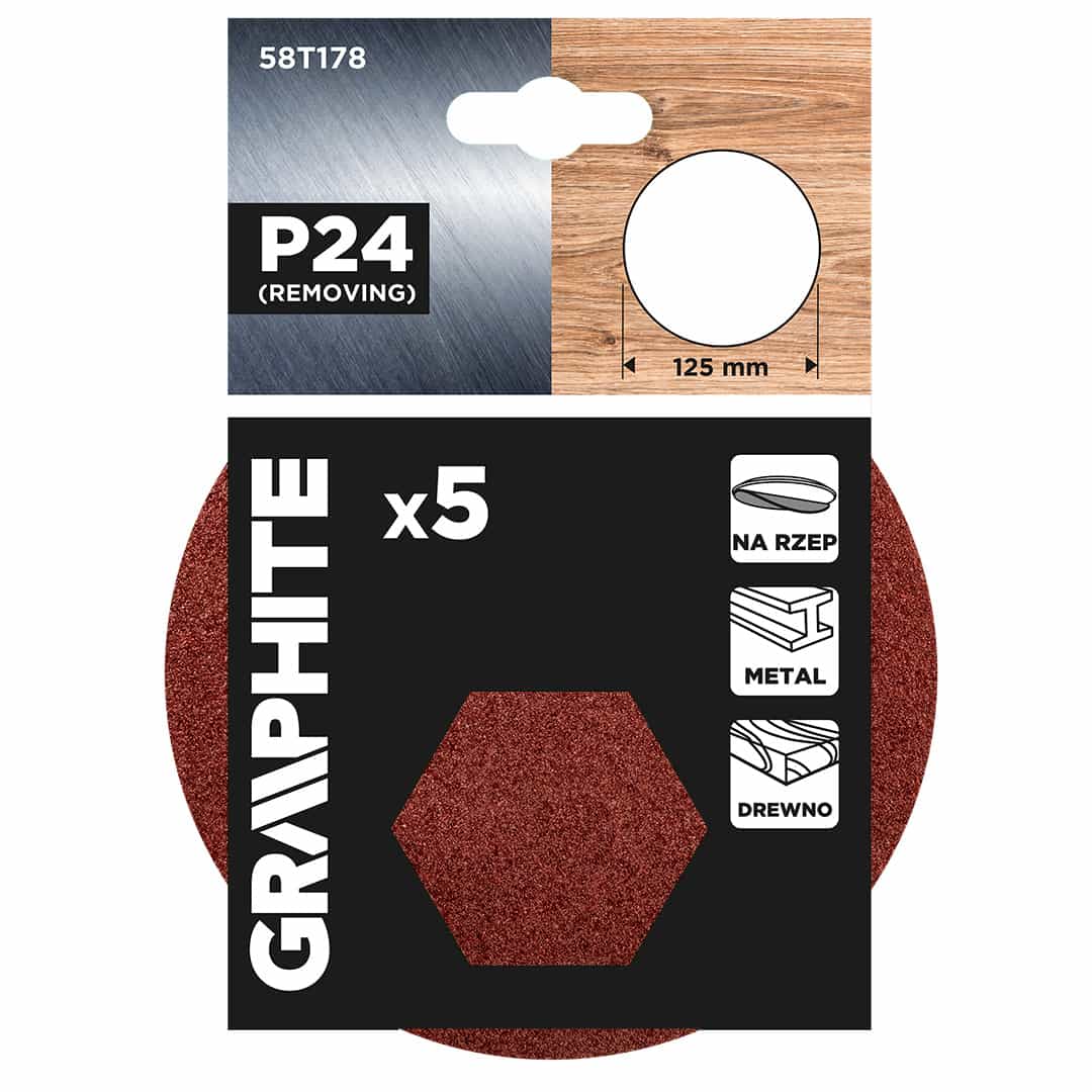 GRAPHITE Sanding discs with Velcro 125 mm P24 - 5 pieces for sanding 3