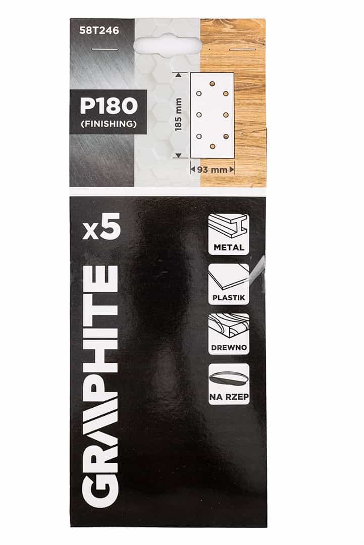 GRAPHITE Sanding papers with Velcro 93 x 185 mm, P180, 5 pieces 5