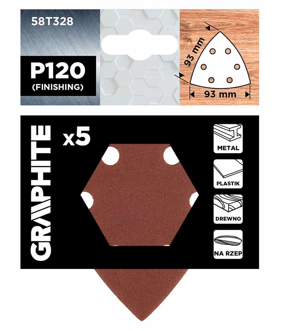 GRAPHITE Delta sanding papers with Velcro 93 x 93 mm, P120, 5 pieces - ideal for sanding 5