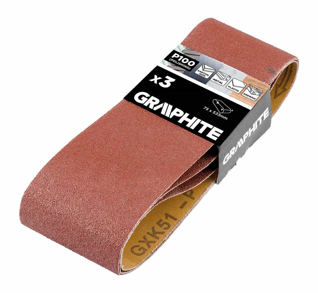 GRAPHITE Endless sanding belts 75 x 533 mm, P100, 3 pcs. - ideal for sanding 10