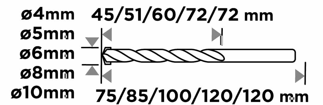 GRAPHITE Hardened concrete drill set 4-10mm, 5pcs 6
