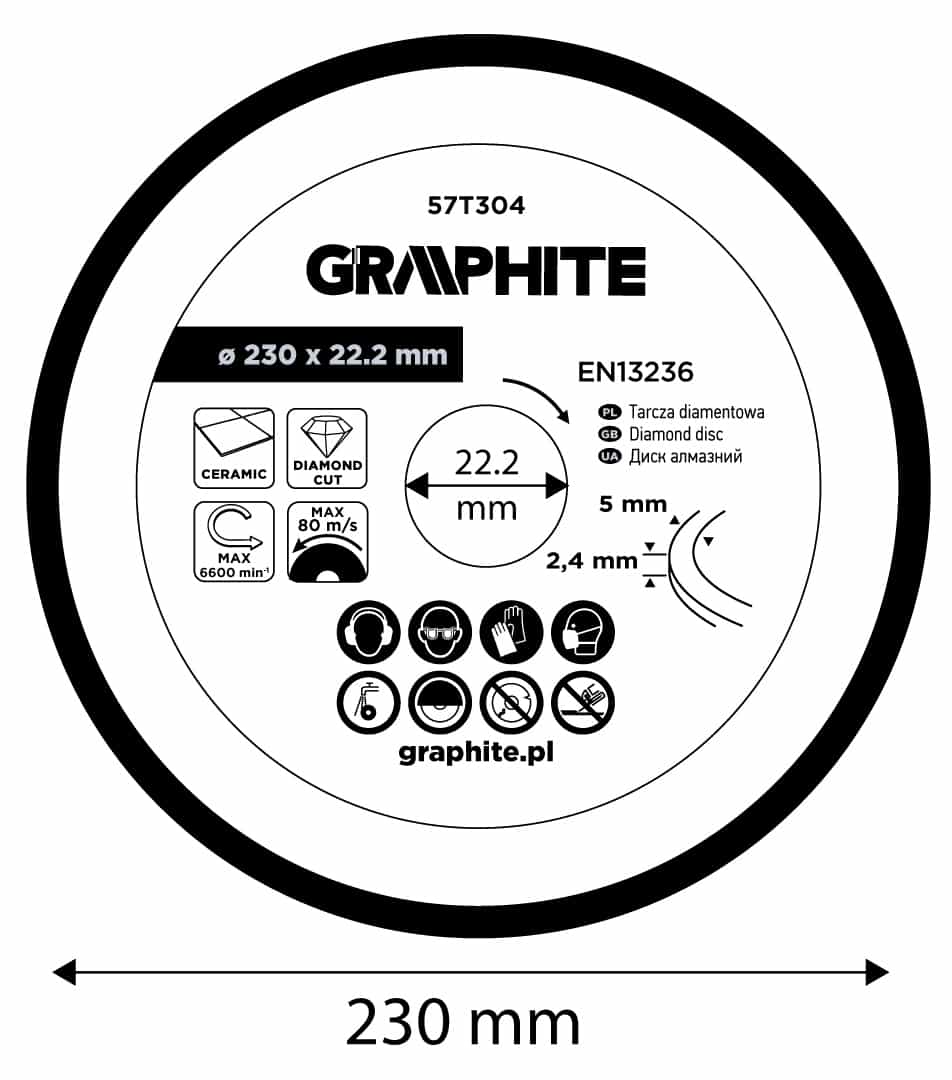 GRAPHITE Diamond cutting disc full for wet cutting 230 mm 4