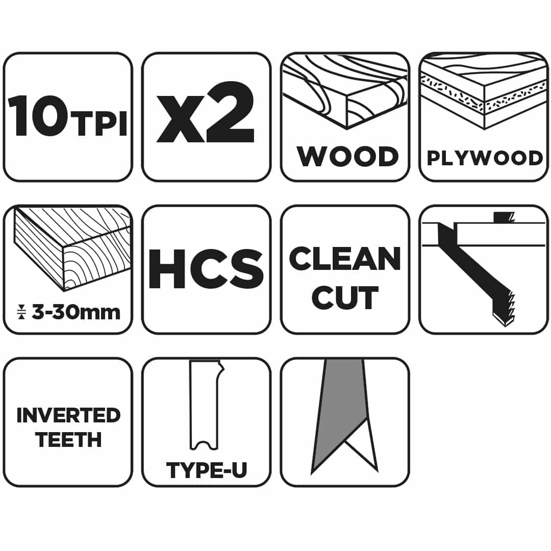 GRAPHITE Jigsaw blade 10 TPI HCS U-shank 2 pieces - clean cut 5
