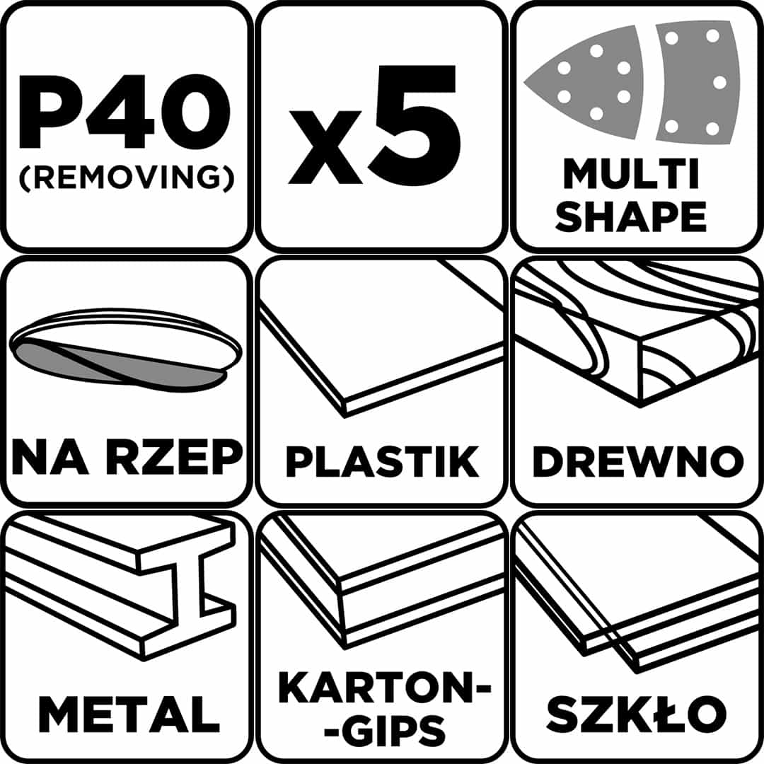 GRAPHITE Sanding papers on velcro iron shape 102 x 152 mm P40 5 pieces 7