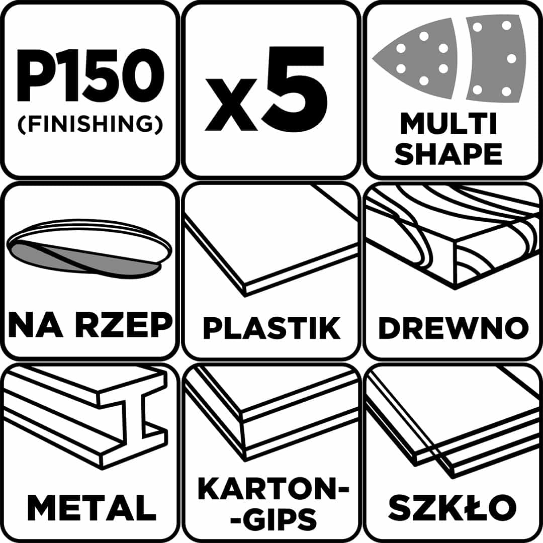 GRAPHITE Sanding papers on velcro iron 102 x 152 mm P150 5 pieces 7