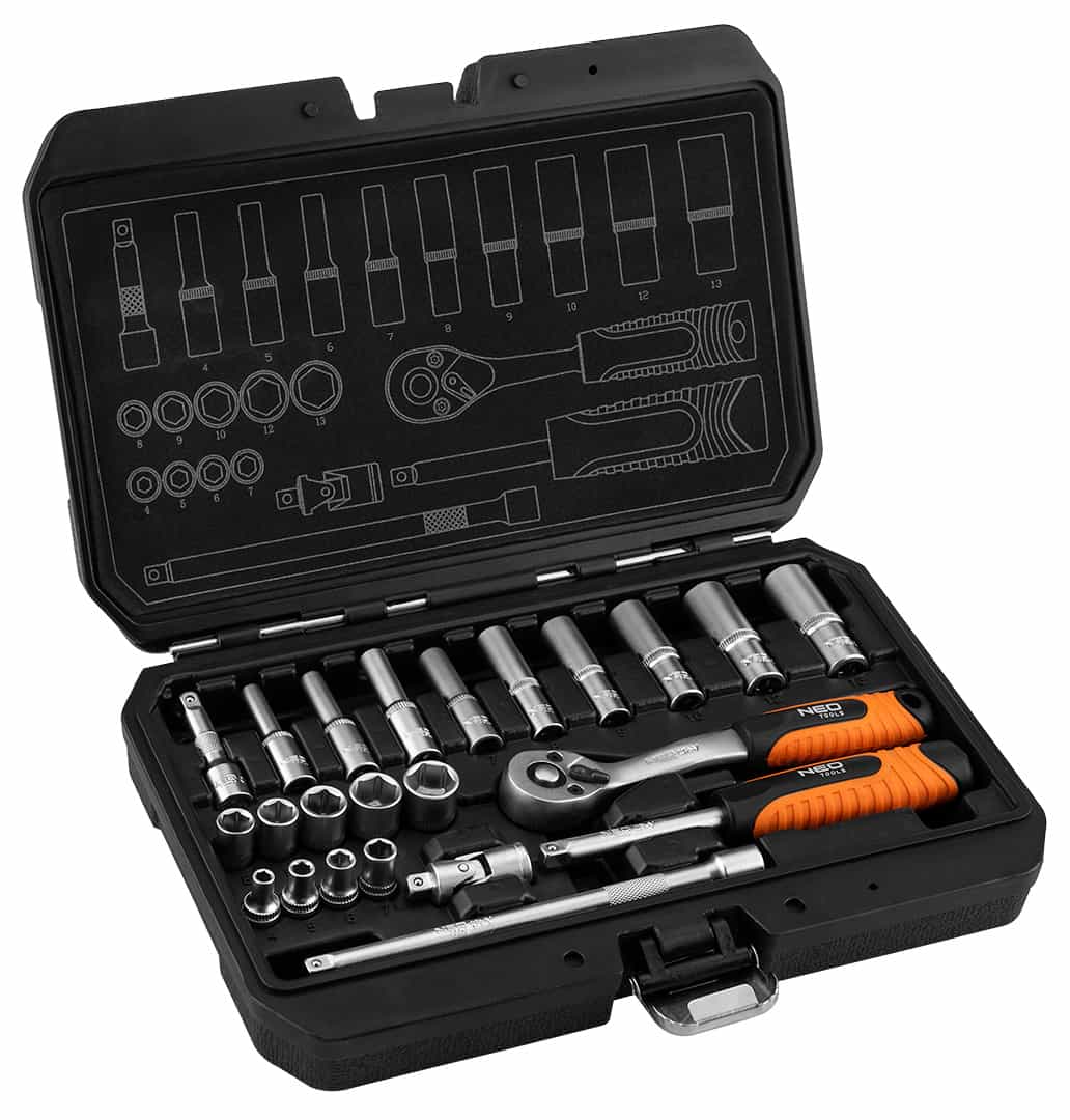 NEO TOOLS Socket wrench set 1/4 inch 23 pcs satin 5