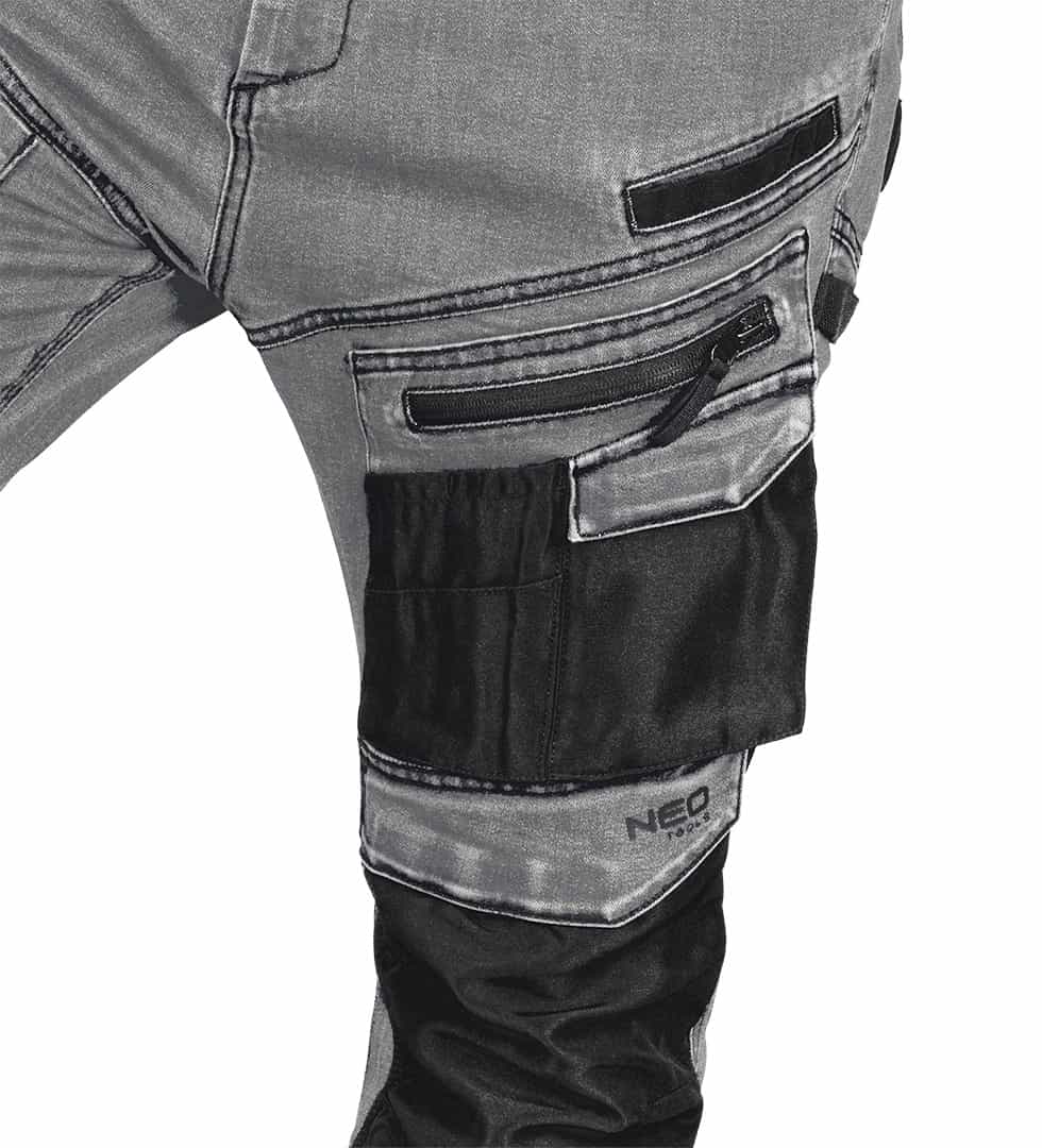 NEO TOOLS DENIM Work Trousers - grey, Oxford reinforced, size M 5