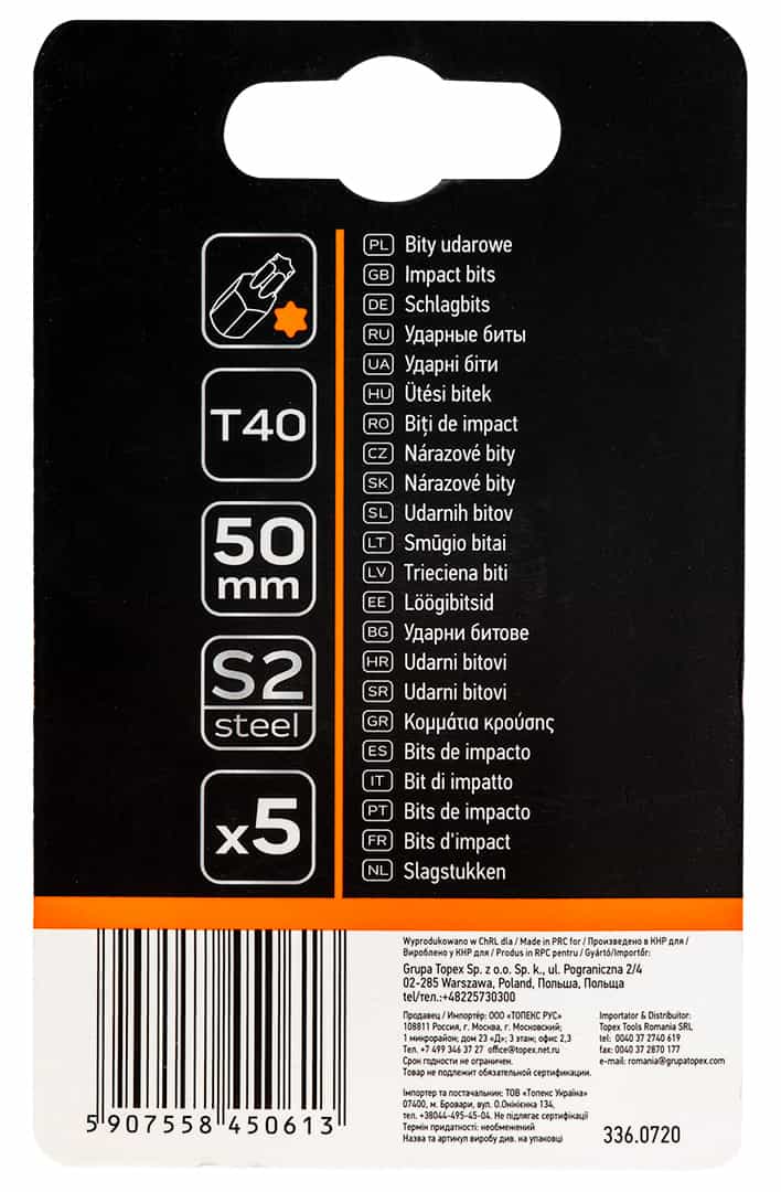 NEO Impact bits S2 50 mm T40 set of 5 pieces 6