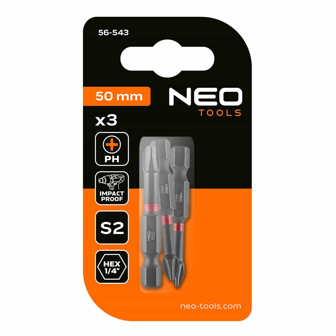 NEO TOOLS Impact driver bits PH1/2/3 x 50 mm, 3 pieces - reliable tool 5