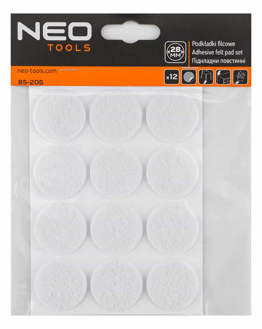NEO TOOLS Felt pads round self-adhesive - white 28 mm, 12 pieces 6