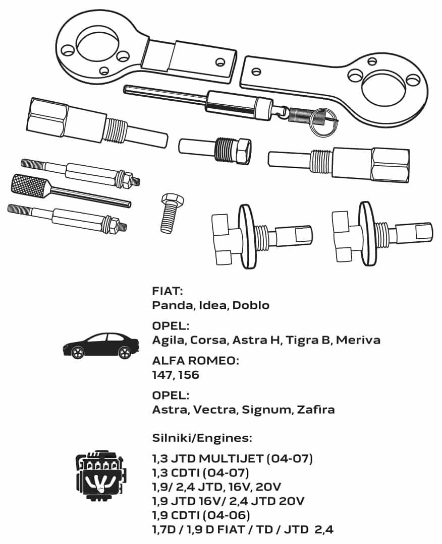 Timing locking set for Fiat Opel Alfa Romeo diesel engines - precise tool 5