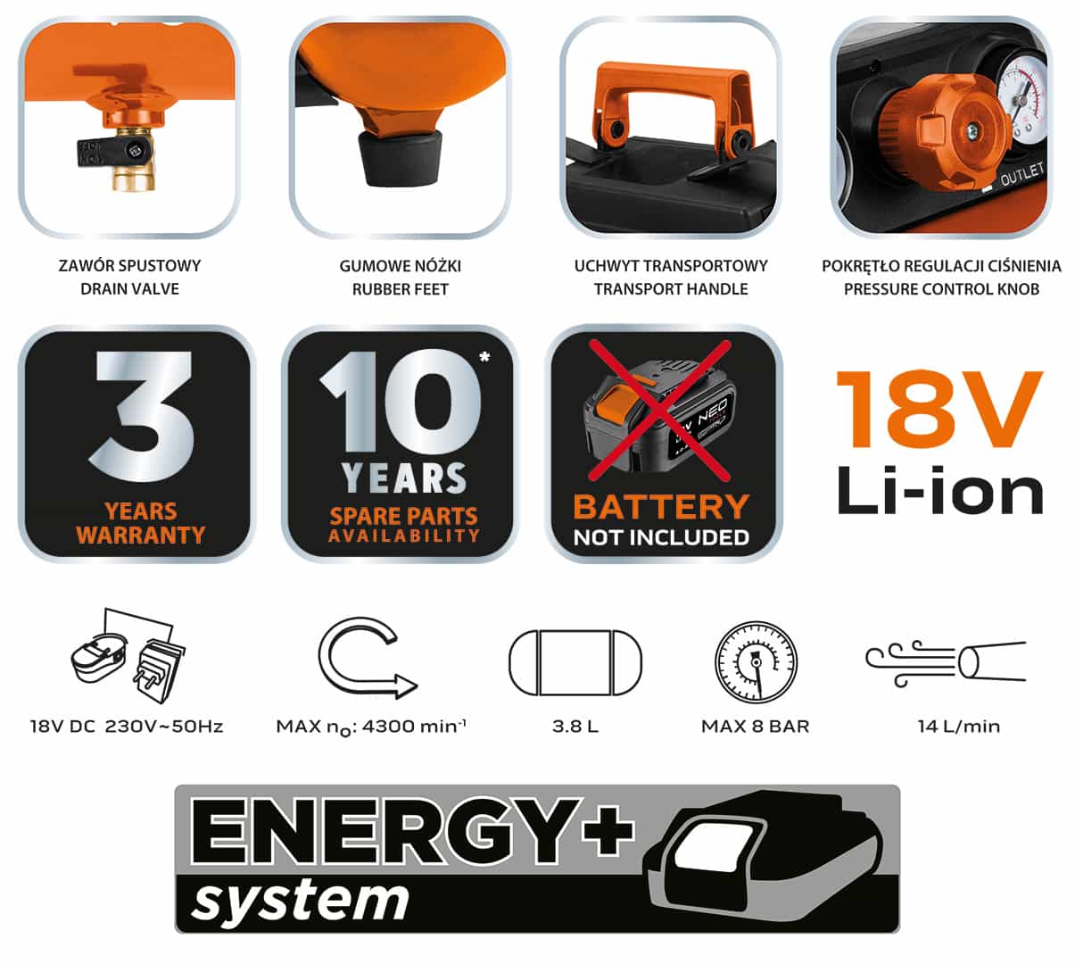 NEO Cordless Compressor Energy+ 18V - mobile compressed air 8