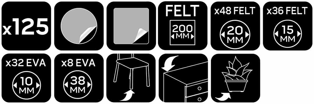 NEO TOOLS Self-adhesive felt and EVA foam pads, mix 125 pieces 10