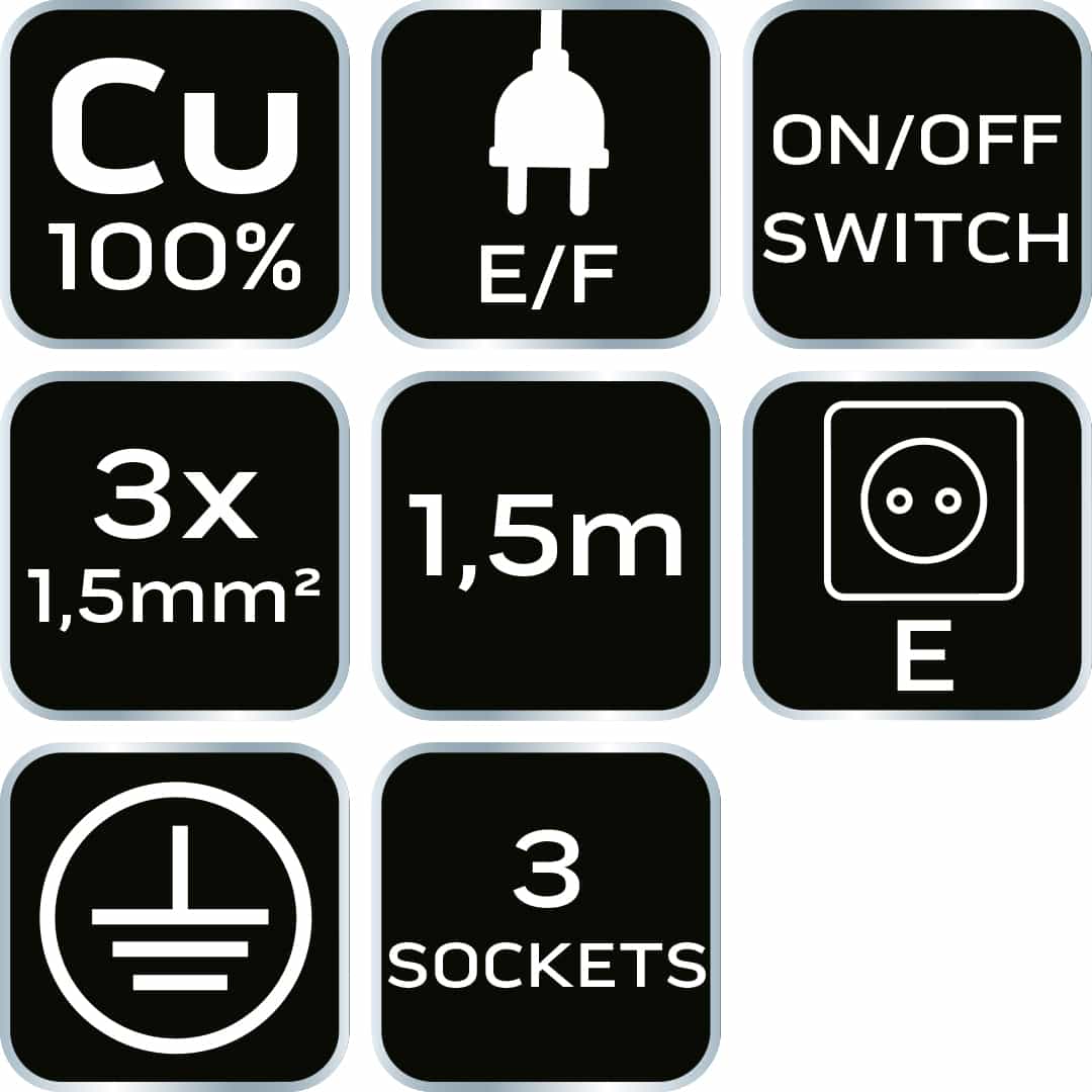 NEO TOOLS Power strip 1.5 m - 3 sockets with switch 7