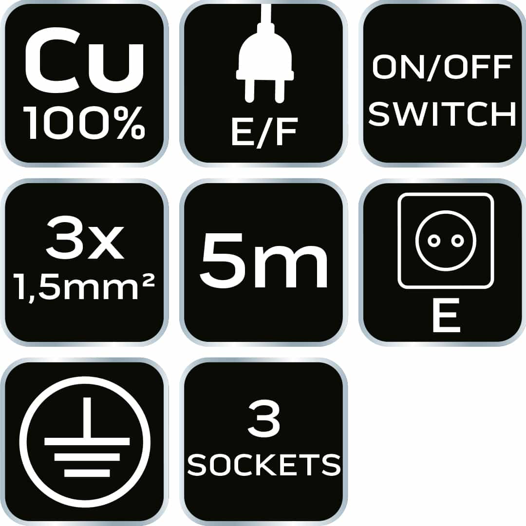 NEO TOOLS Power strip 5 m - 3 sockets with switch 7
