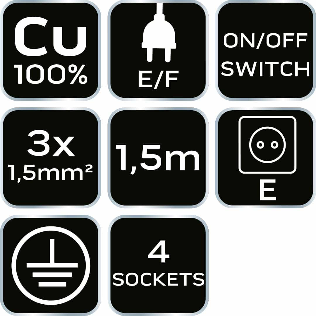 NEO TOOLS Extension cord 1.5 m - 4 sockets with switch 7