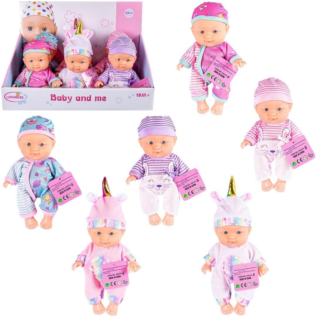 LUNABEBE Baby doll in clothes and hat 23 cm - perfect for cuddling