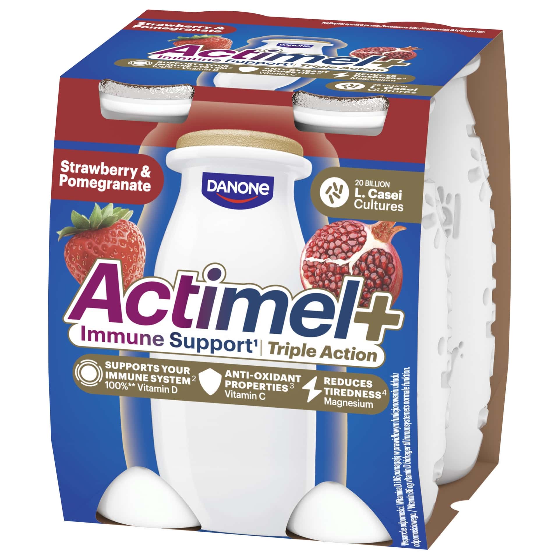Actimel Strawberry Pomegranate - Delicious fermented milk drink for the whole family