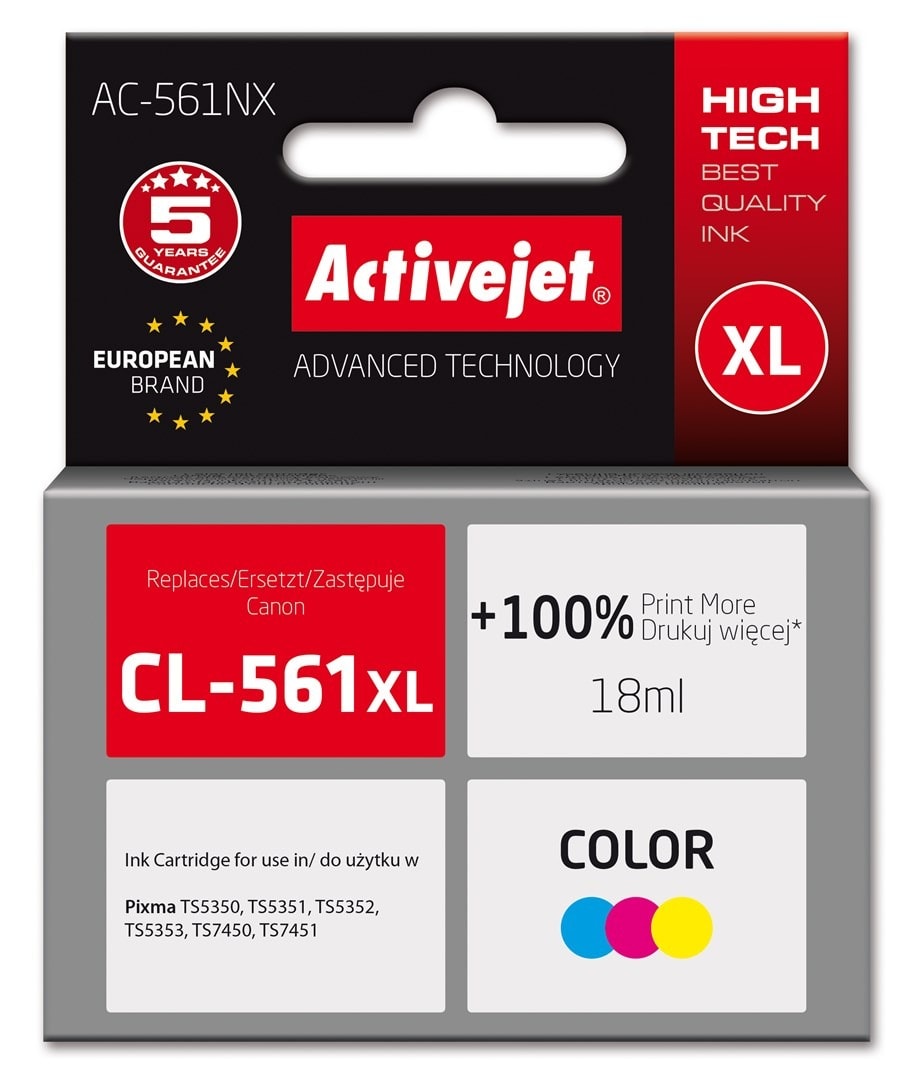 Activejet AC-561NX - Ink Cartridge Replacement for Canon CL-561XL Supreme - Cyan, Magenta, Yellow